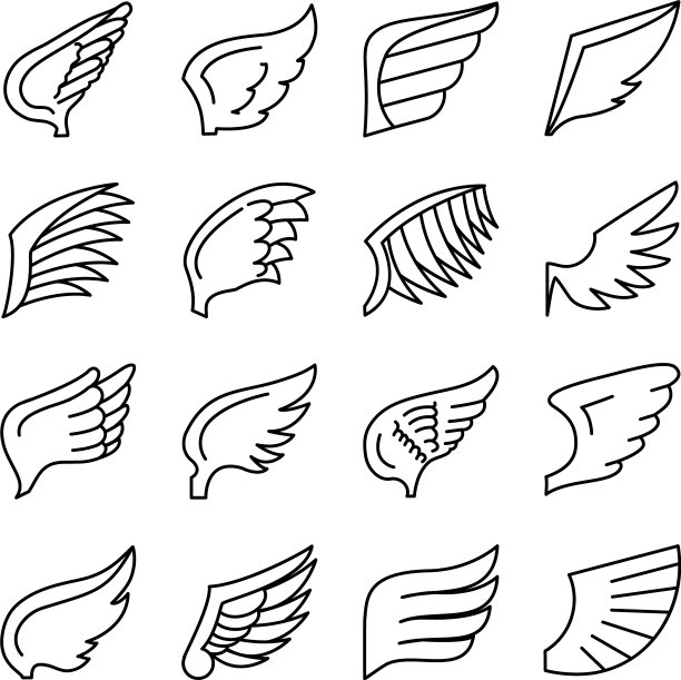 图标设置翅膀和鸟翅膀的线条风格图片下载