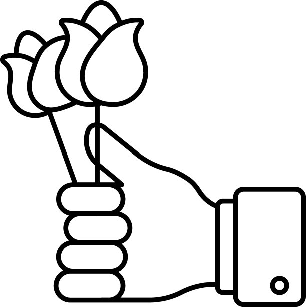 手持红玫瑰概念矢量图标设计，白色背景上的爱情和浪漫符号，情人节标志，图片下载