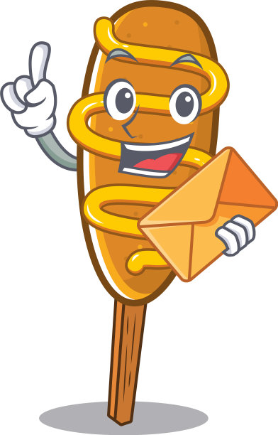 用信封设计笑脸玉米狗吉祥物图片下载