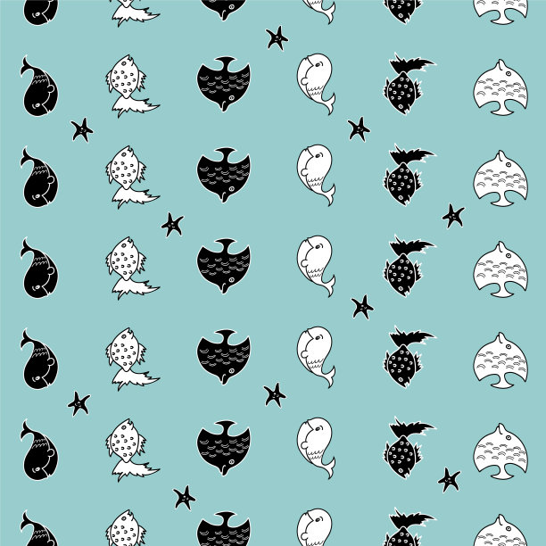 蓝色垂直鱼无缝图案图片下载