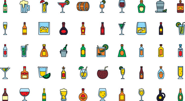 酒标设置线条和灌装风格图片下载