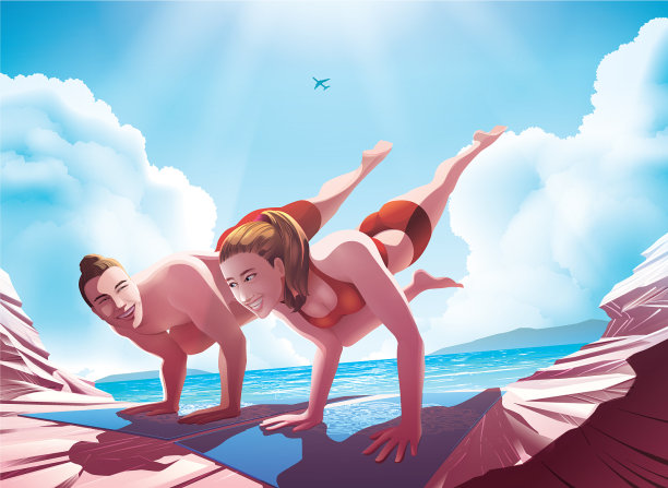 一对夫妇在eka pada bakasana做瑜伽图片下载