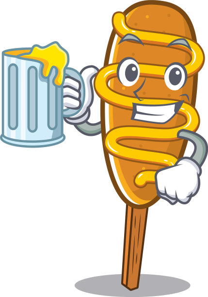 笑脸玉米狗吉祥物设计与一个大玻璃图片下载