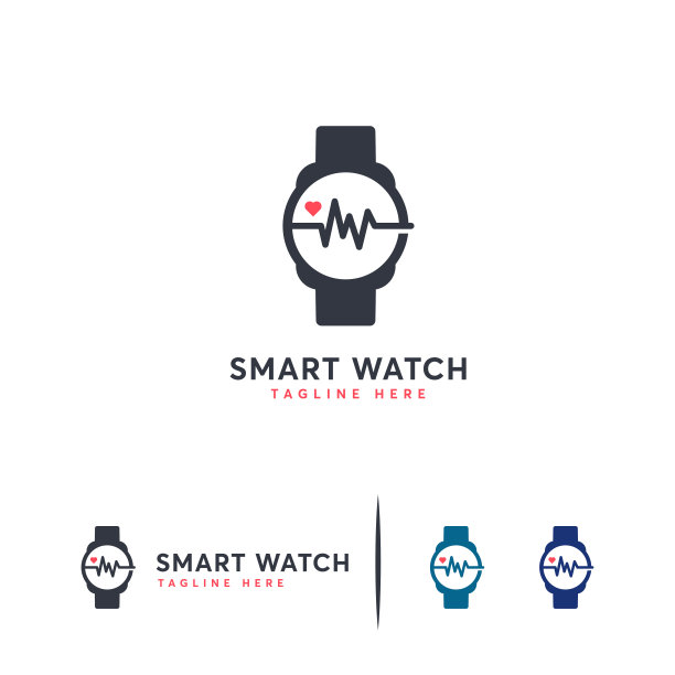 智能手表标识设计概念向量，健康手表标识符号模板图片下载