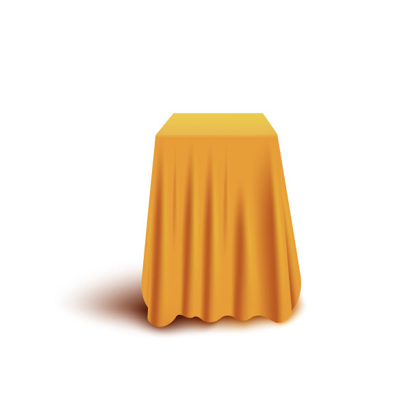 黄色窗帘罩隐藏立方体形状的对象图片下载