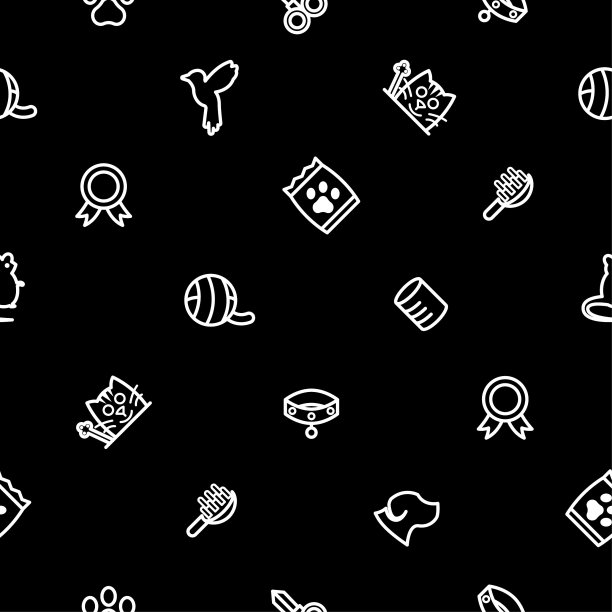 无缝图案抽象涂鸦元素手绘收集宠物动物矢量设计风格背景狗猫骨食物训练照顾修饰插图图标图片下载