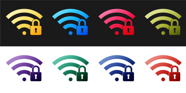 黑白背景上的WiFi锁定图标图片下载