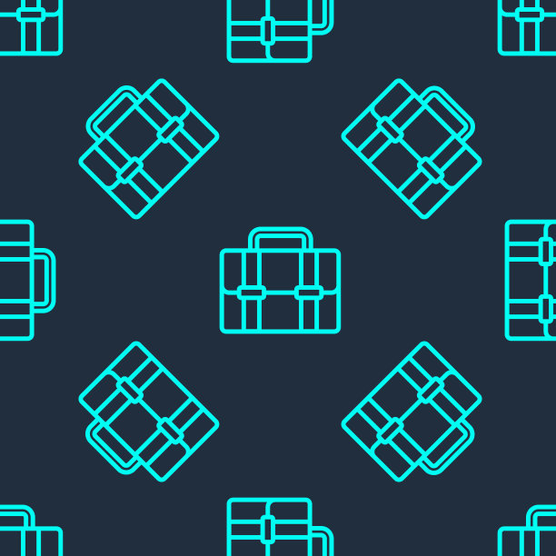 绿线公文包图标孤立无缝模式上的蓝色背景。业务用例的迹象。业务组合。向量图片下载