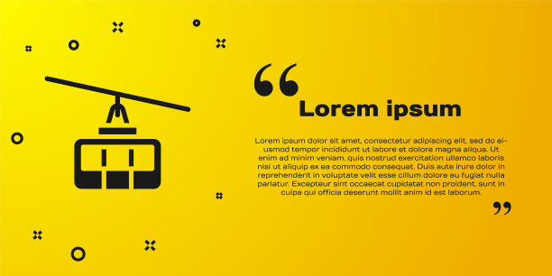 黑色缆车图标孤立在黄色背景上。缆索的迹象。向量图片下载