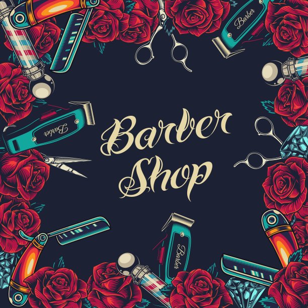 理发店复古多彩的概念图片下载