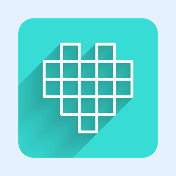 游戏图标像素心，带有长阴影。绿色广场按钮。向量图片下载