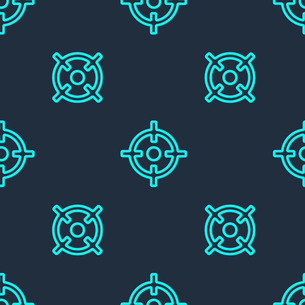 绿线目标运动图标隔离无缝模式上的蓝色背景。射击靶场或射击的清晰目标。向量图片下载