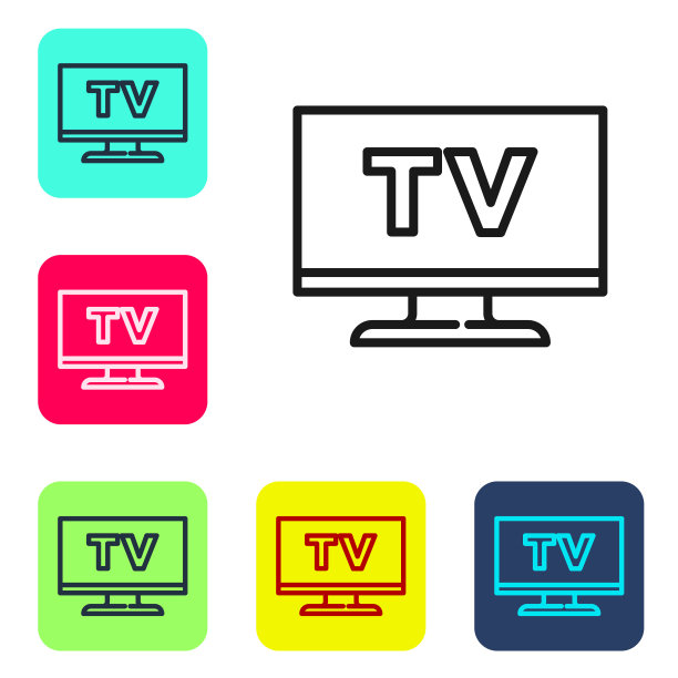 黑线智能电视图标孤立在白色背景。电视信号。设置图标的颜色方形按钮。向量图片下载