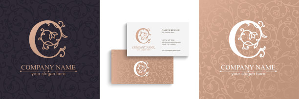 高级矢量C标志。Monnogram,刻字。精致典雅的玫瑰花型图案，无缝的图案和名片。精英公司的个人标志或标志。矢量设计。图片下载