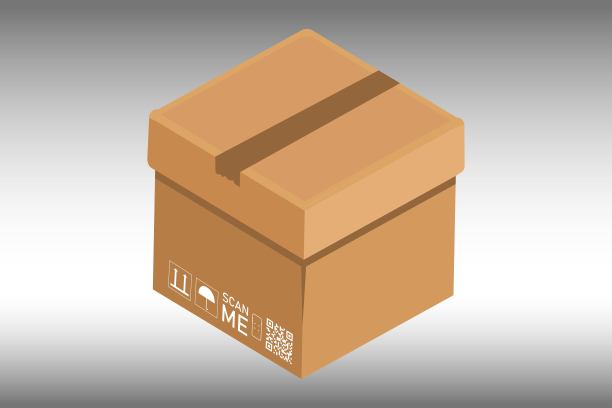 方框图标在等距3d棕色，与qr码，交付，隔离。向量EPS10图片下载