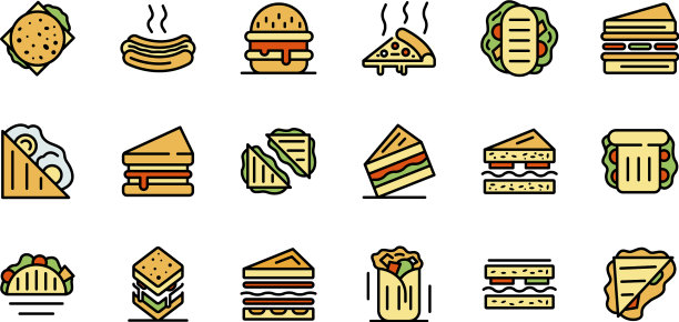 三明治酒吧图标设置平坦图片下载