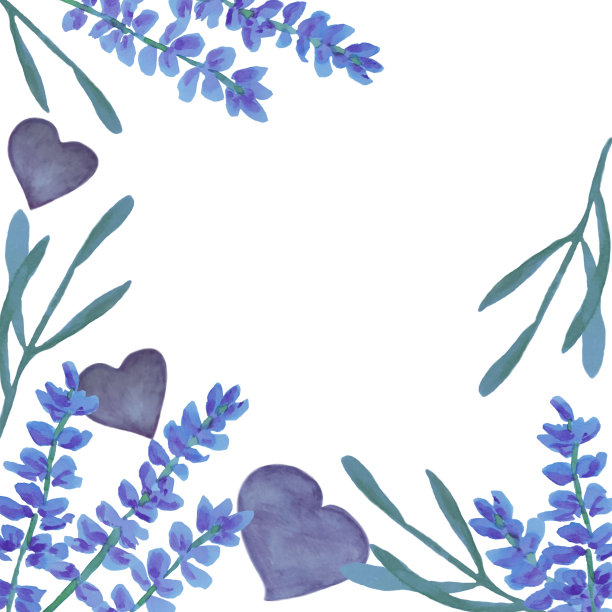 白色背景上的淡紫色和心形边框。为文本留出空白。图片下载