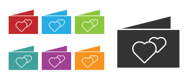 黑色贺卡图标孤立在白色背景。庆祝海报模板的邀请或贺卡。设置图标丰富多彩。向量图片下载