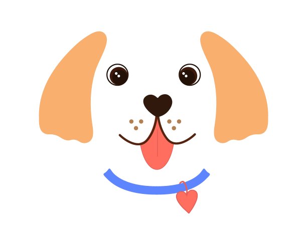 拉布拉多金毛猎犬卡通风格的脸图标。可爱的小狗狗与蓝领。矢量插图孤立在白色背景图片下载