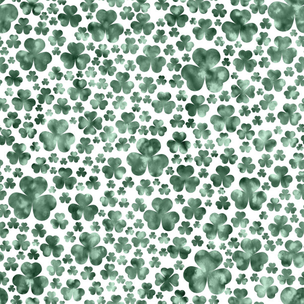 水彩翡翠三叶草叶子在白色的背景。孤立在白色背景上。无缝模式。图片下载