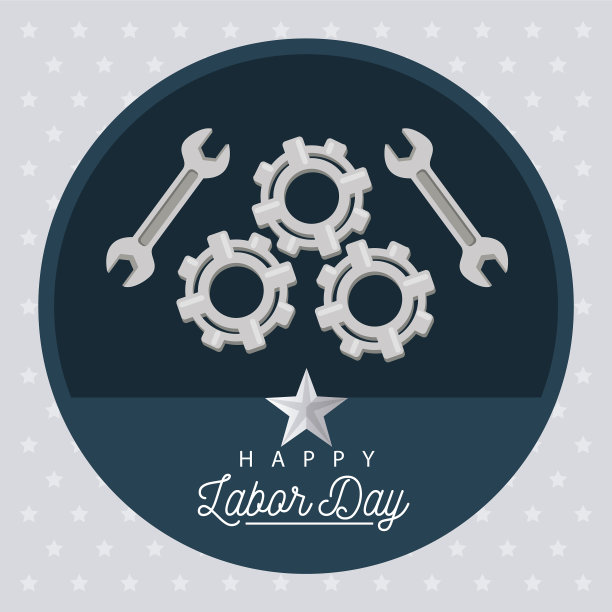 用扳手和齿轮庆祝劳动节快乐图片下载