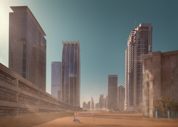 疫情危机下的现代城镇末日概念图片下载