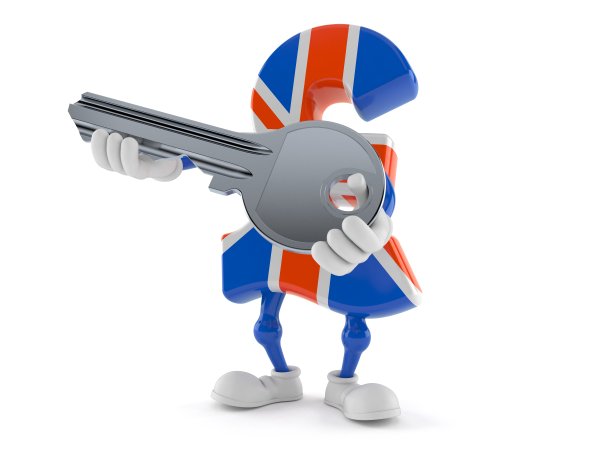 英镑货币字符持有门钥匙图片下载