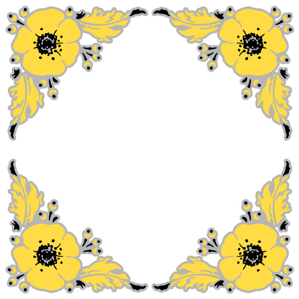 花的框架。四大灯黄花和野花。带有手绘草药的卡片。矢量插图。图片下载