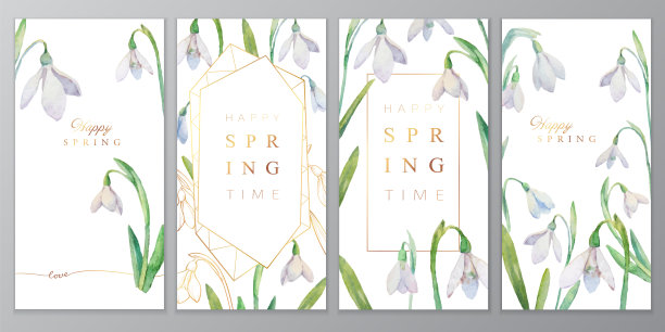 一套向量卡与水彩雪花莲。框架和背景上的春天主题为您的设计图片下载