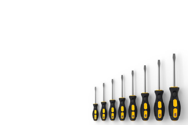 一套黑色和黄色螺丝刀在白色背景图片下载