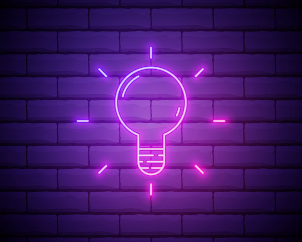 灯泡氖气向量。设计模板霓虹灯图标，灯光横幅，霓虹灯招牌，灯光符号。矢量图图片下载