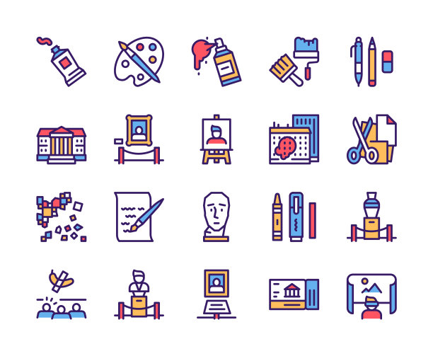 艺术颜色线性图标设置可编辑的笔触图片下载