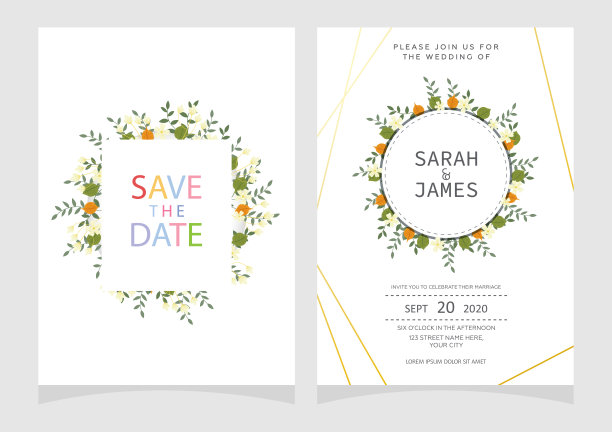 婚礼邀请卡模板。矢量图图片下载