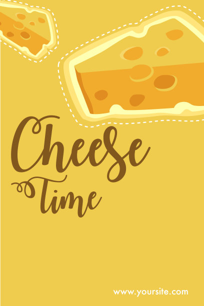 奶酪爱好者的商业概念。”“奶酪时间”的文字和一片奶酪在黄色的背景。图片下载
