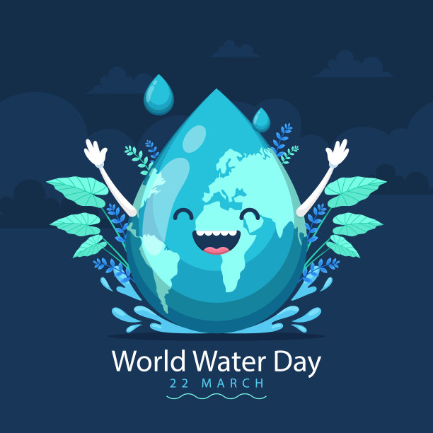 手绘世界水日插图与行星和水滴矢量插图图片下载