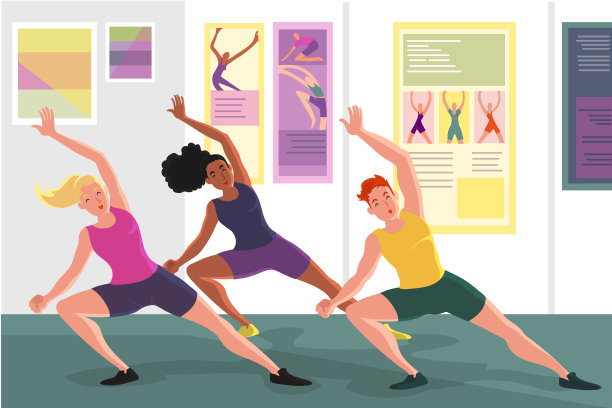 平手画的舞蹈健身课与人矢量插图图片下载