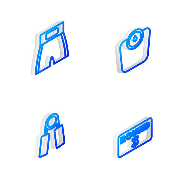 设置等距线浴室秤，拳击短，运动扩展和环板图标。向量图片下载