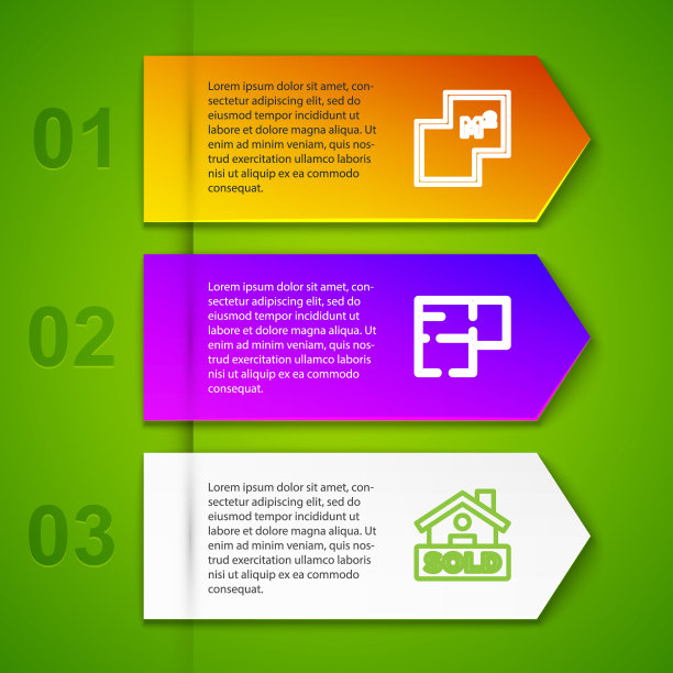 设行房屋平面图，并挂有文字出售的标志。业务信息模板。向量图片下载