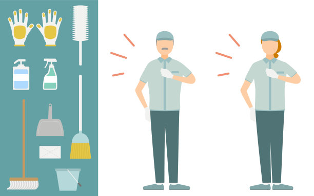 插图套清洁人员及清洁用品，全身清洁图片下载