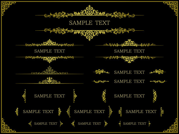 欧式古典风格的金色标题装饰和框架套装图片下载