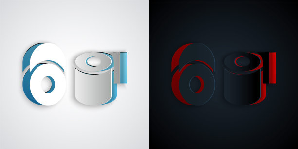 厕纸卷图标孤立在灰色和黑色背景。纸艺术风格。向量图片下载