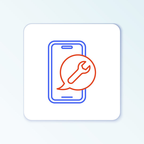 Line手机与扳手图标隔离在白色背景。调整、维修、设置、维护、维修。色彩斑斓的轮廓的概念。向量图片下载