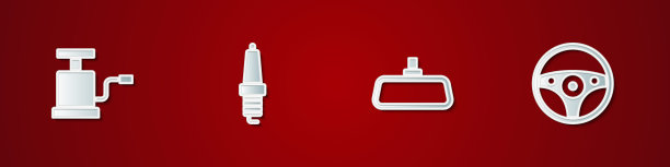 设置汽车气泵、火花塞、后视镜和方向盘图标。向量图片下载