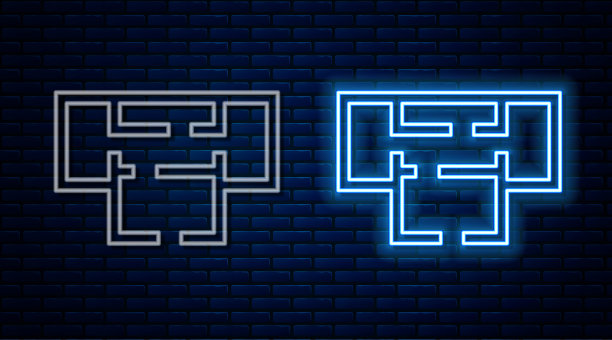 住宅平面图图标孤立在砖墙背景上。向量图片下载