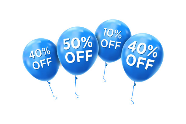 蓝色气球折扣。销售概念为商店，商店，网络和其他商业。矢量插图eps 10图片下载