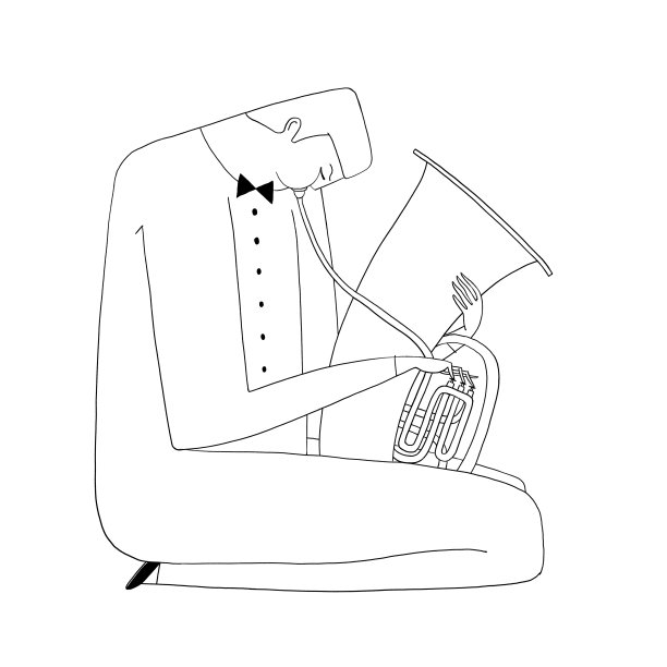 大号演奏者，音乐家，管弦乐演奏者，手绘插图图片下载