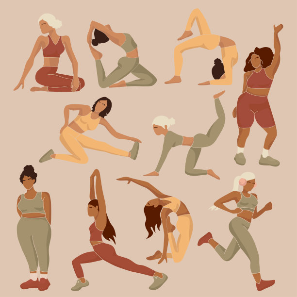 女孩在做，锻炼。女性健身、有氧运动。矢量插图。图片下载