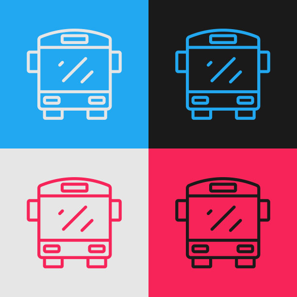 波普艺术线巴士图标孤立的颜色背景。运输的概念。巴士旅游交通标志。旅游或公共交通工具标志。向量图片下载