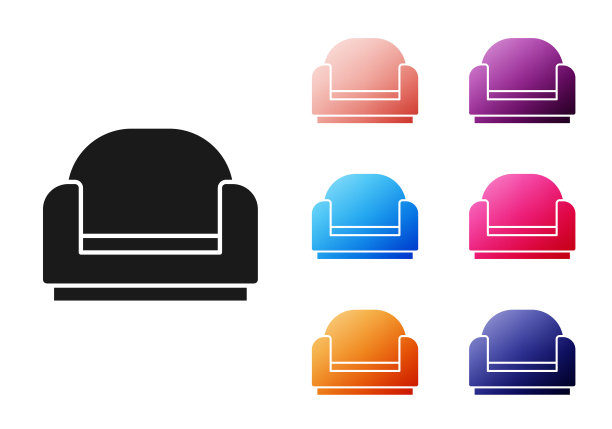 黑色扶手椅图标孤立的白色背景。设置图标丰富多彩。向量图片下载