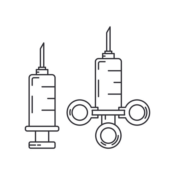 行医疗保健图标设置-注射器。专业设备的象征。科学，药学，医学，化学背景象征元素。实验室测试。病媒医学概要说明。图片下载
